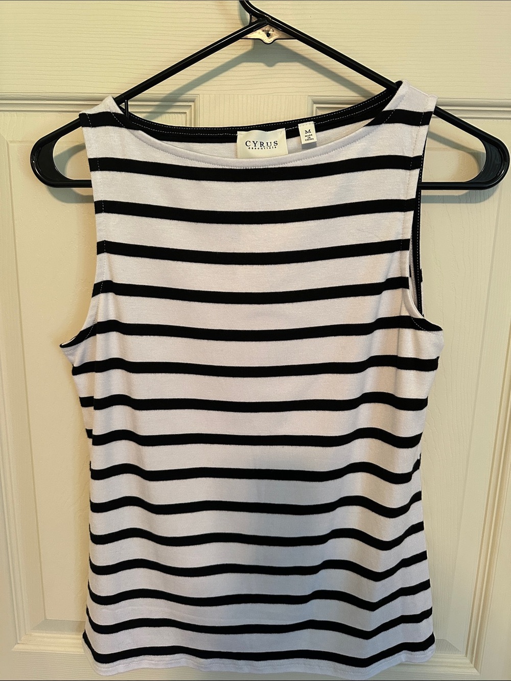 Cyrus White Tank with Black Horizontal Stripes